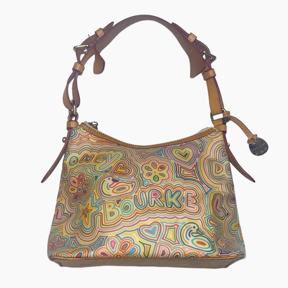 Vintage Dooney & Bourke Tan/Rainbow Hobo Shoulder Bag - Picture 3 of 17